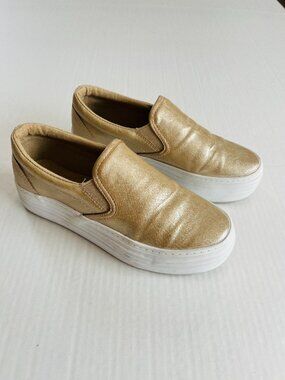 Woolworths Womens Sz 5.5 Gold Platform Slip On Sneakers Shoes
